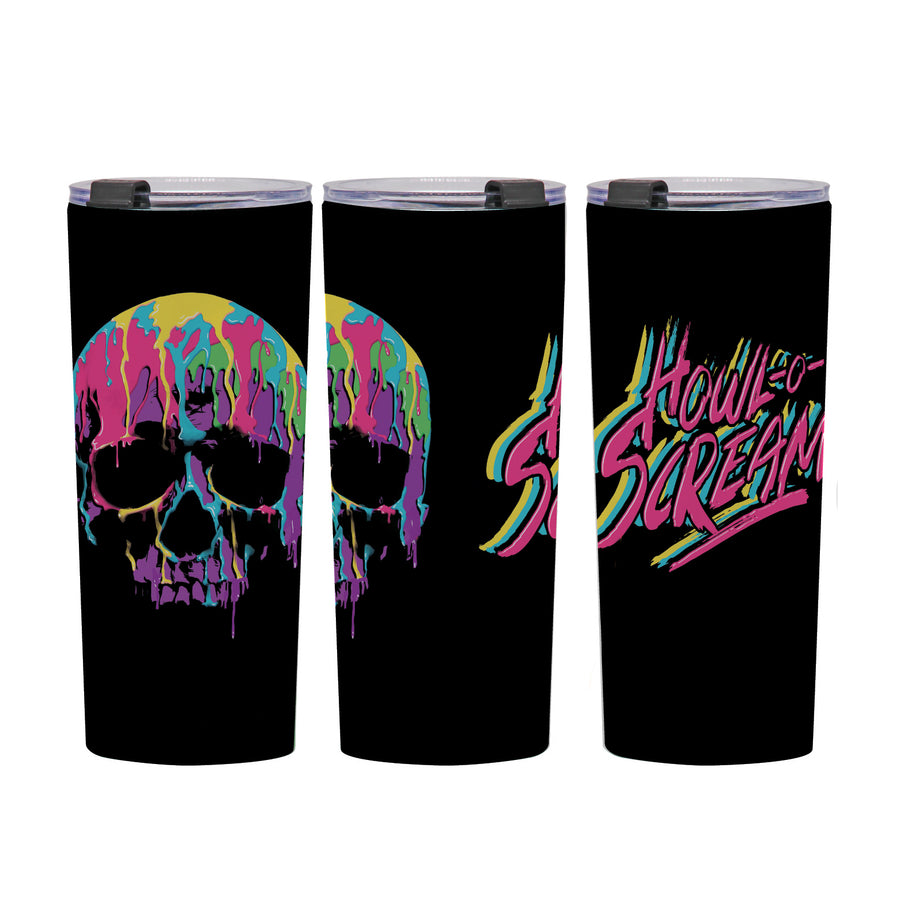 SeaWorld Neon Skull Howl-O-Scream Stainless Steel Tumbler 24 Oz