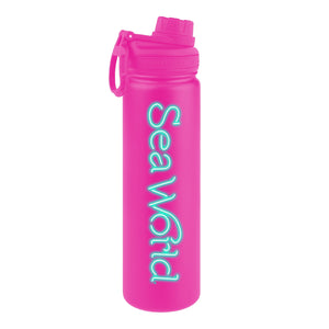 SeaWorld Neon Sign Pink Metal Water Bottle 24 oz