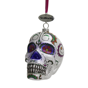 Howl-O-Scream Sugar Skull Blown Glass Ornament White